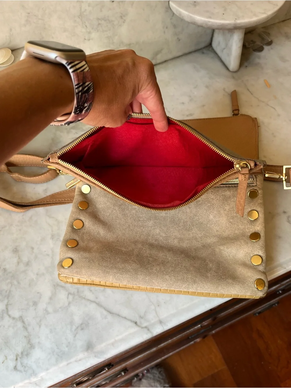 Hammitt Dillon Reversible Crossbody Bag Pewter/Tan/Gold - GUC